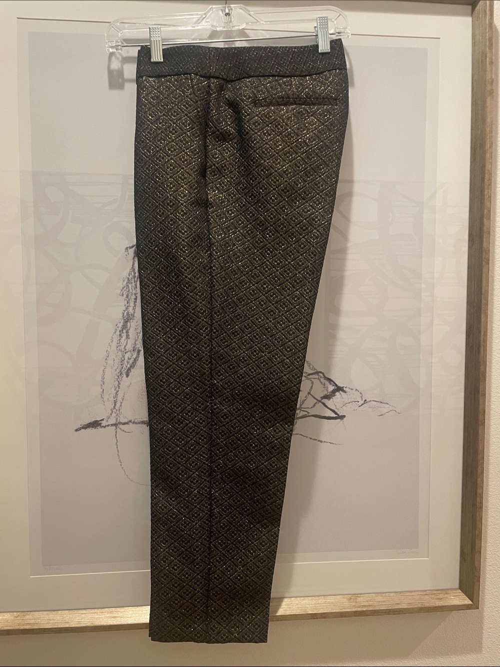 LOFT women’s Metallic Gold & Black Diamond Jacquard Dress Pants